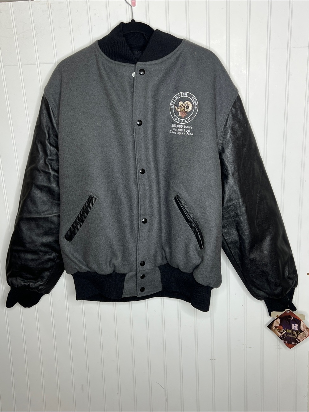 Holloway Grey and Black Bomber Varsity Jacket Size Large NWT